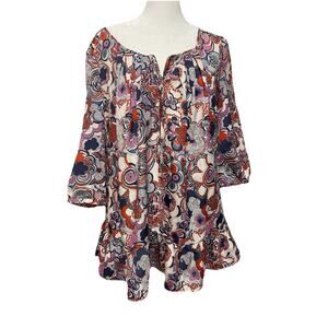 Liberty Of London For Target Floral Boho Red Blue 3/4 Bell Sleeve Tunic Top M